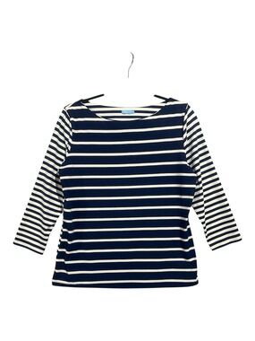 J. McLaughlin Top Women’s Large Navy White Striped Boat Neck 3/4 Sleeve